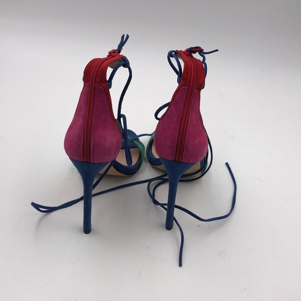 NWOB Stuart Weitzman Legwrap Song Suede Colorblock Lace Up Strappy Heels - Picture 9 of 13